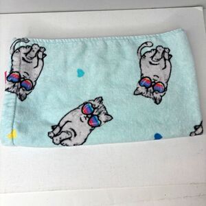 Betsey Johnson Cat Print Hand Towel 16x27 Blue/White 100% Cotton OEKO-TEX